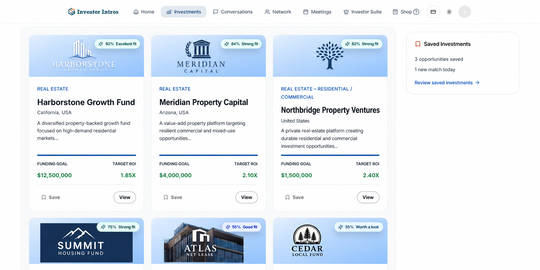 Investor Intros investor dashboard